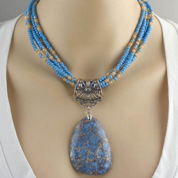 BG Designs Jewelry - Seed Bead & Sea Sediment Jasper Necklace Earring